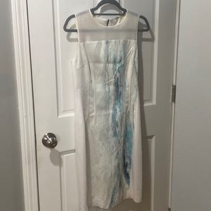 Tahari Multi-Color Abstract Dress - White w/blue design, Size 4